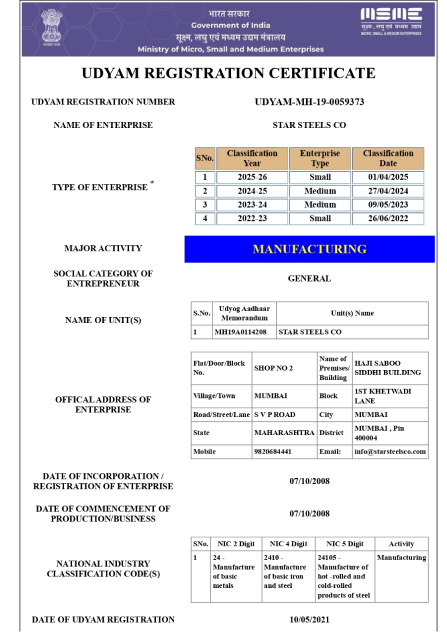 UDYAM Registration Certificate